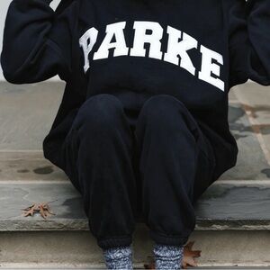 PARKE Black + White Fleece Varsity Mockneck Sweatshirt Size S/M SOLD OUT!!